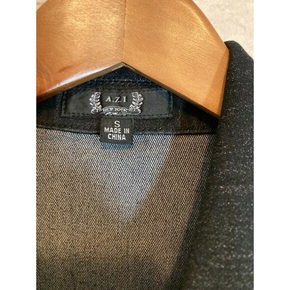 A.Z.I. NY Jacket Womens Small Denim Jean Black Patchwork Fringed Distressing - Picture 11 of 12